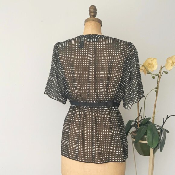 AXCESS Size 14 Semi See Through Black and White Polka Dots Polyester Waisted Top - Picture 11 of 13